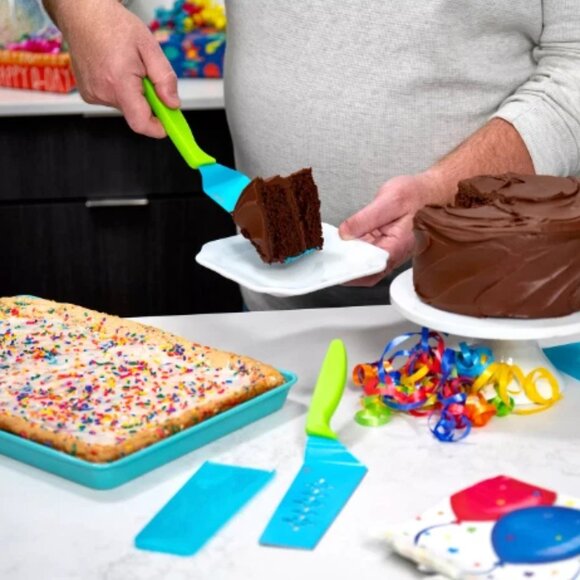 Kuhn Rikon Slice & Serve Knives Set of 2 with Sheaths K65363 NEW AQUA/LIME - Picture 5 of 6